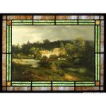 Stained Glass Inc. - Stained Glass Paintings - The Watermill in the Village Panel #5612