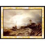 Stained Glass Inc. - Stained Glass Paintings - A Fishing Boat Caught in a Squall off a Jetty Panel #7336
