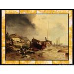 Stained Glass Inc. - Stained Glass Paintings - A Fishing Boat on the Beach Panel #7337