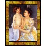 Stained Glass Inc. - Stained Glass Paintings - Jules Being Dried by His Mother Panel #6766