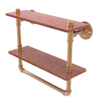 Allied Brass - Pipeline Collection Double Ironwood Shelf with Towel Bar - Brushed Bronze