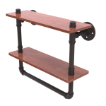 Allied Brass - Pipeline Collection Double Ironwood Shelf with Towel Bar - Oil Rubbed Bronze