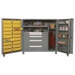 Lyon, LLC - All-Welded 60″w x 36-1/2″d x 60″h Steel Maintenance Cabinet with 4 Drawers and 18 Bins