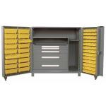 Lyon, LLC - All-Welded 60″w x 36-1/2″d x 60″h Steel Maintenance Cabinet with 4 Drawers and 70 Bins