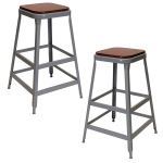 Lyon, LLC - 30″ High 1901 Metal Bar Stool With Wood Seat - 2 Pack