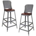 Lyon, LLC - 30″ High 1901 Metal Bar Stool With Back And Wood Seat - 2 Pack