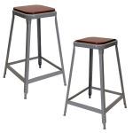 Lyon, LLC - 24″ High 1901 Metal Counter Stool With Wood Seat - 2 Pack