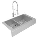 Elkay® - Crosstown®18 Ga SS 35-7/8"x20-1/4"x9"Equal Double Bowl Farmhouse Sink & Fx Kit Aqua-ECTRUFA32179FBC