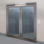 Terra Universal - Door,PreHung;Automatic Double Swing,72Wx81H,304 StainlessSteel Frame,Tempered Glass Window,Full View