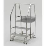 Terra Universal - Mobile Step Ladder;Diamond Plated,3 Steps,316L SS,30Wx29Dx61H,Safety Rail,BioSafe ,300 lbs Capacity