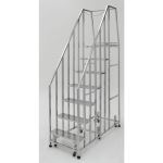 Terra Universal - Mobile Step Ladder;Diamond Plated,7 Steps,26x64x101,Safety Rail,BioSafe,300 lbs Capacity