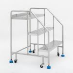 Terra Universal - Mobile Step Ladder; Round Tube,7 Steps,304 or 316 SS,26x64x101,Safety Rail,BioSafe,300 lbs Capacity
