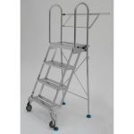 Terra Universal - Folding Ladder;Diamond Plated,3 Steps,304 SS,32.5x28.75x63.375,BioSafe,375lbs Capacity,Work Platform