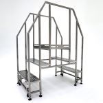 Terra Universal - Mobile Crossover Stairs;Diamond Plated,2 Steps,17x8 Clearance,BioSafe,300 lbs Capacity,30x34x52