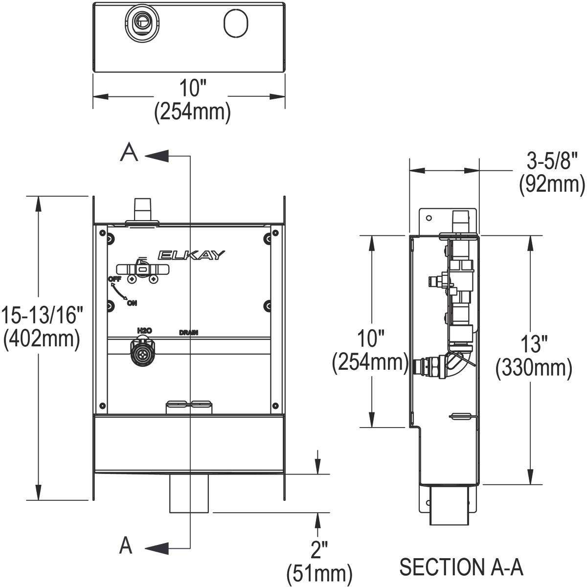 Stainless Steel 10" x 35/8" x 161/2" Dialysis Box DIAL316 Elkay