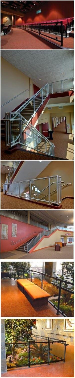Decorative Metal Railings with Glass Infill Panels